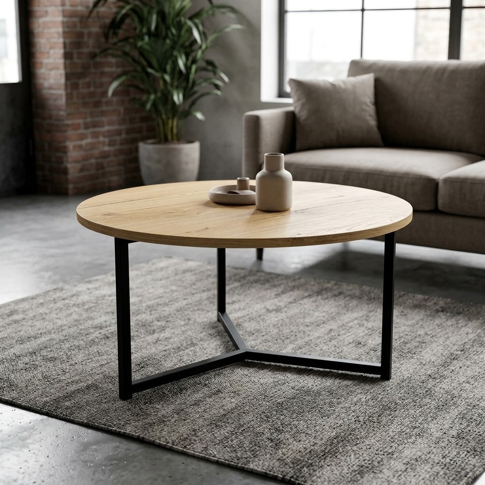 Mesa de centro redonda estilo industrial