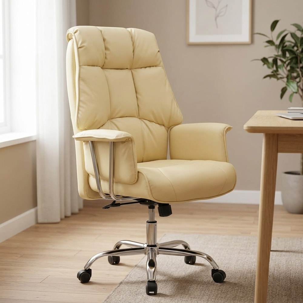 Silla de oficina ejecutiva tapizada en beige