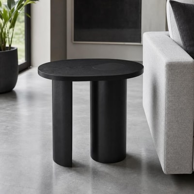 Mesa auxiliar negra de diseño curvo