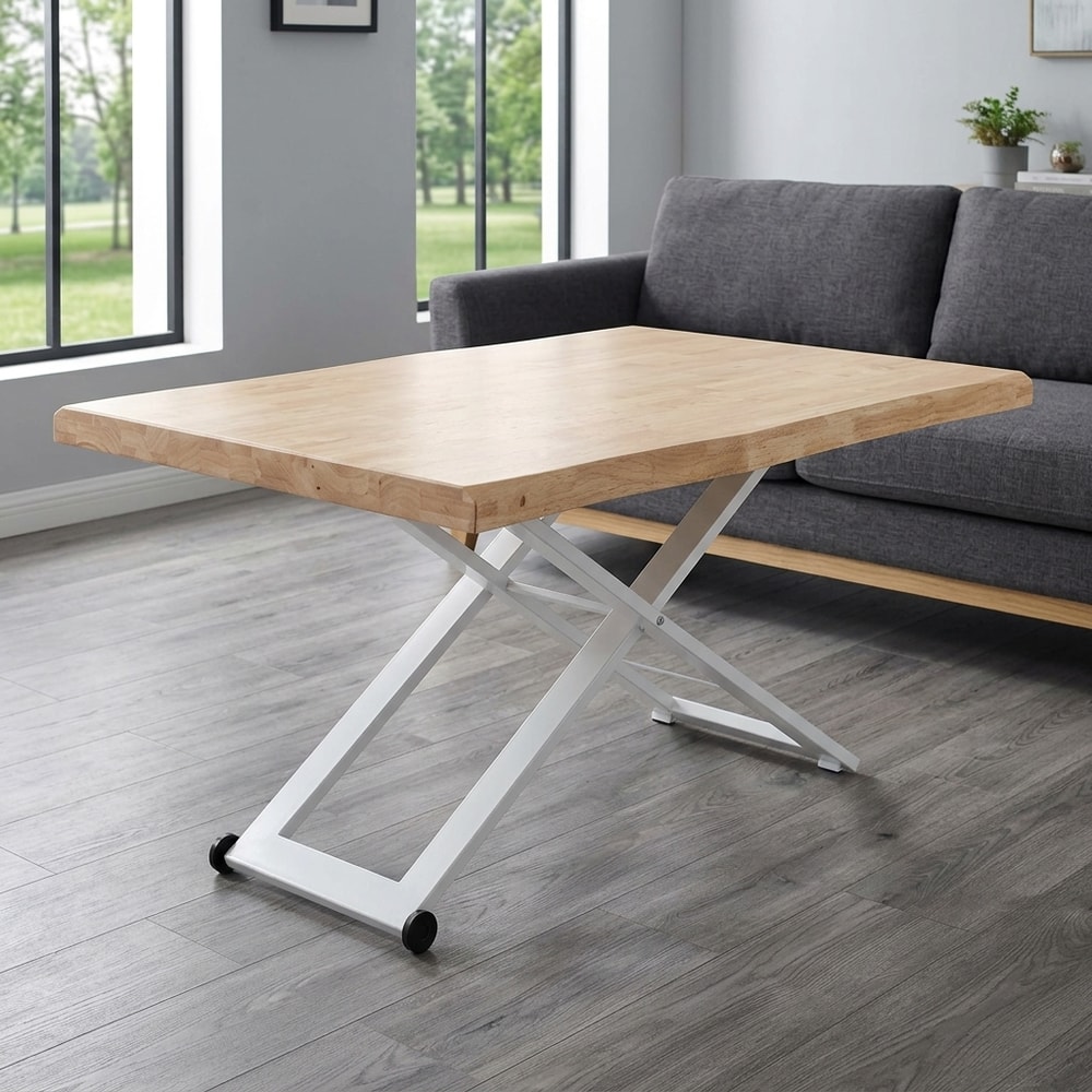 Mesa de centro elevable roble y metal blanco