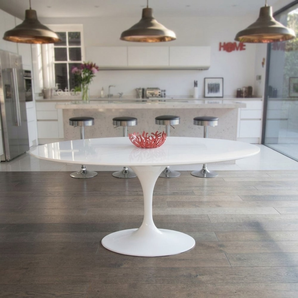 Mesa de comedor ovalada blanca de diseño