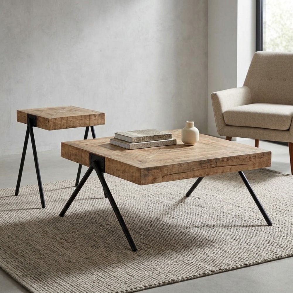 Mesa de centro industrial en madera de mango