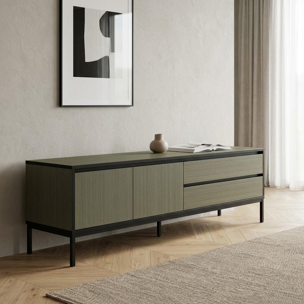 Mueble TV moderno verde con patas metálicas