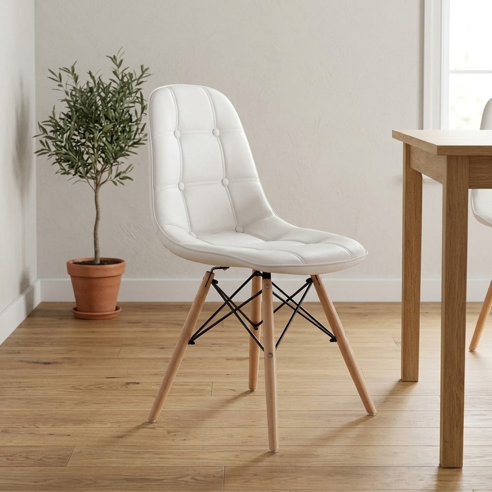 Silla de comedor tapizada polipiel blanca