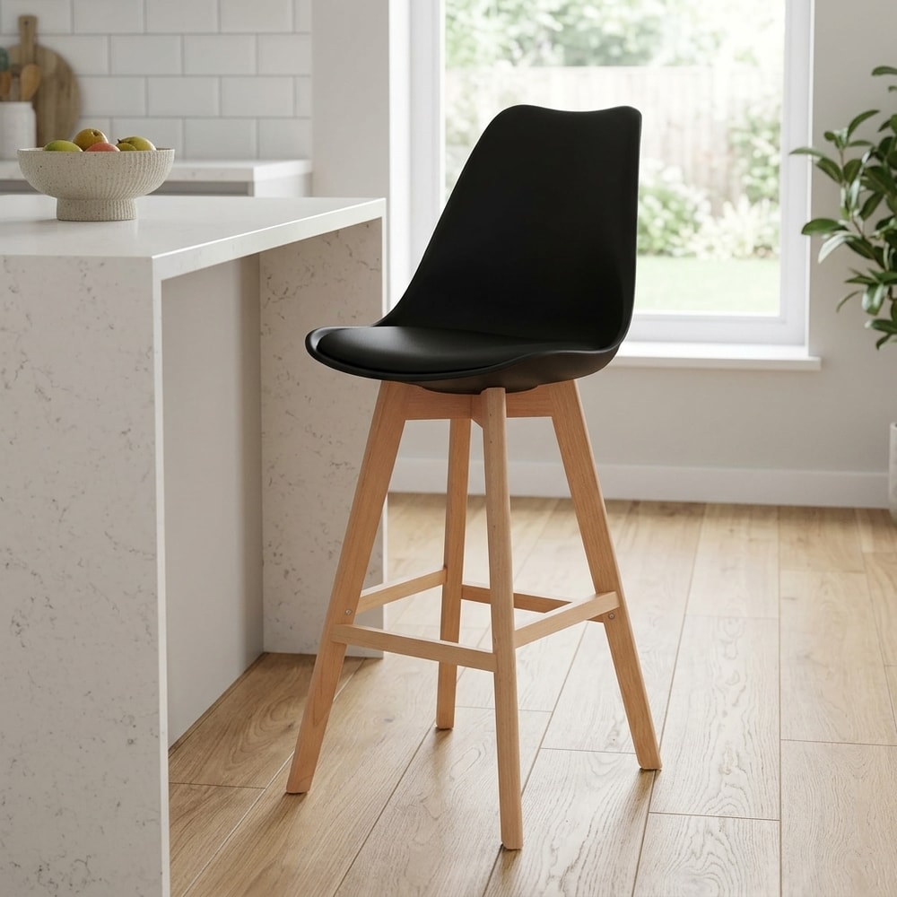 Taburete Alto Negro con Patas de Madera