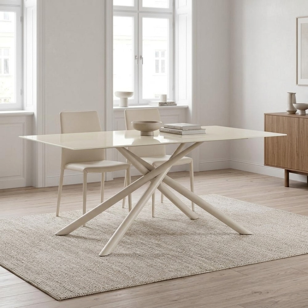 Mesa de comedor rectangular cristal crema