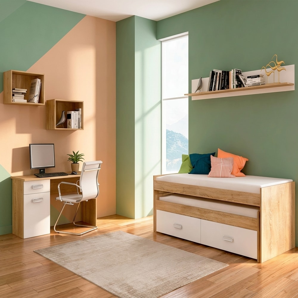Dormitorio Juvenil con Cama Nido y Escritorio