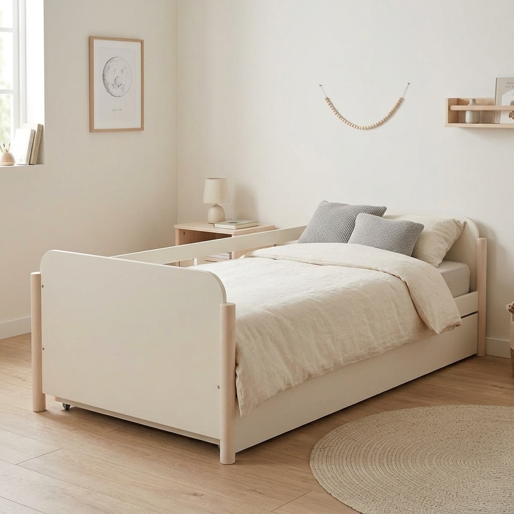 Cama Nido Juvenil Crema y Madera Natural