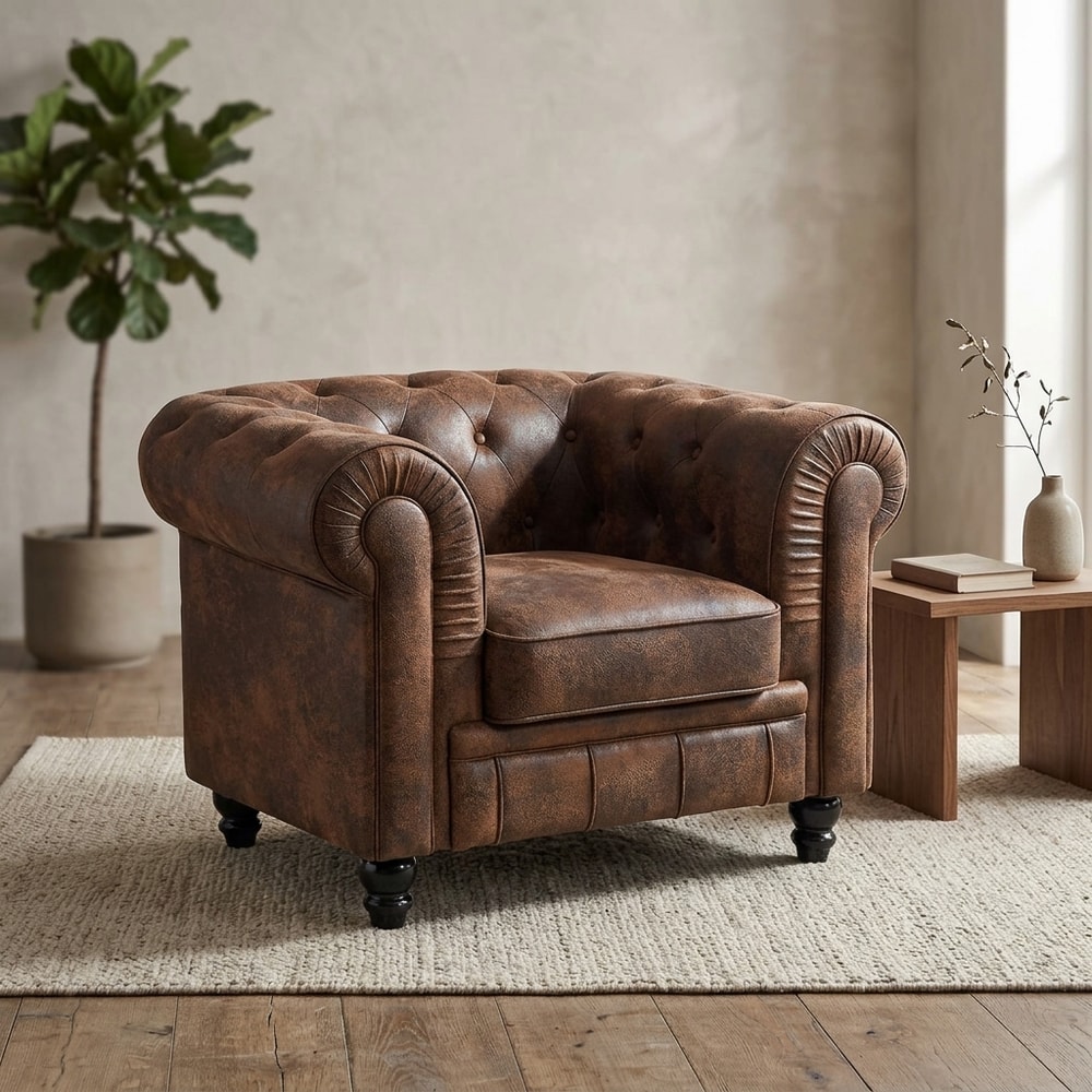Sillón Chester vintage de similpiel marrón