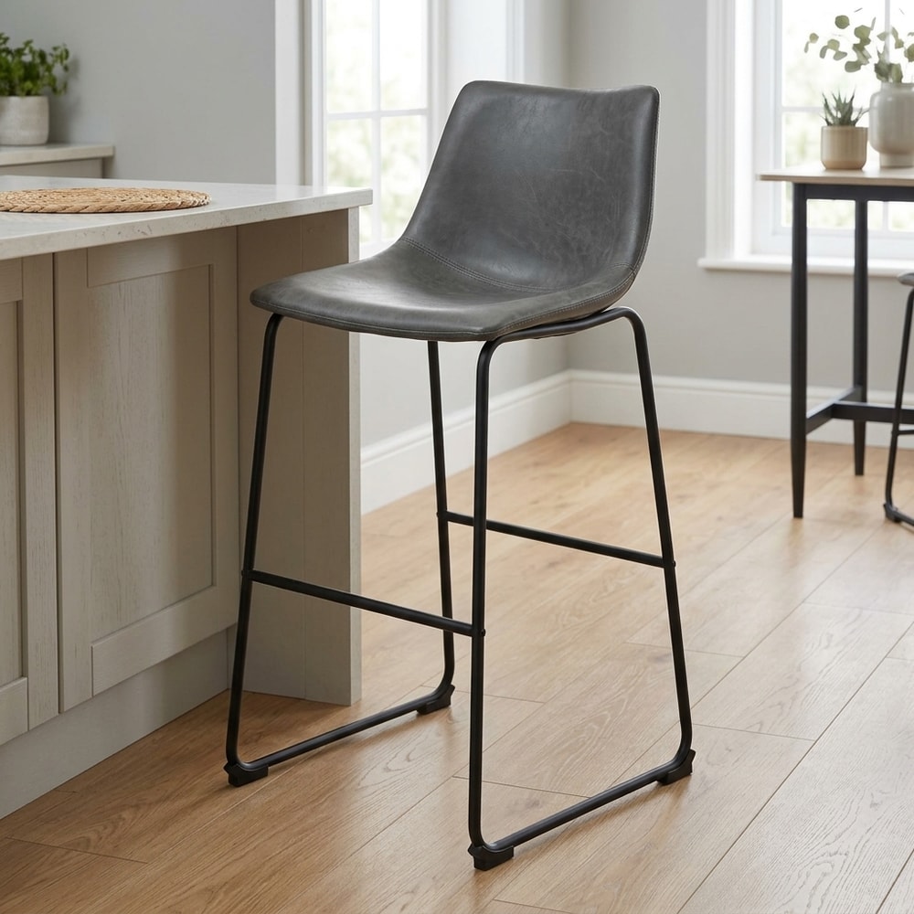 Taburete alto vintage gris con patas negras