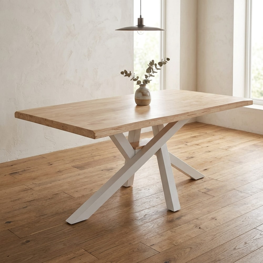 Mesa de comedor de roble con patas blancas