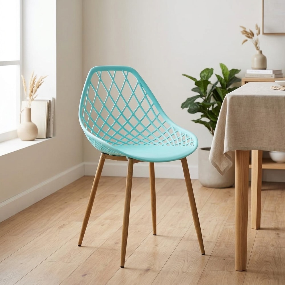 Silla de comedor verde pastel con patas de metal