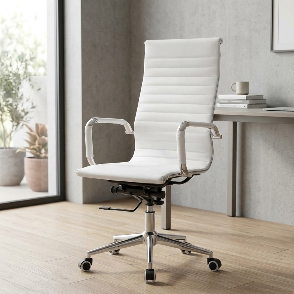 Sillón de oficina blanco con respaldo alto