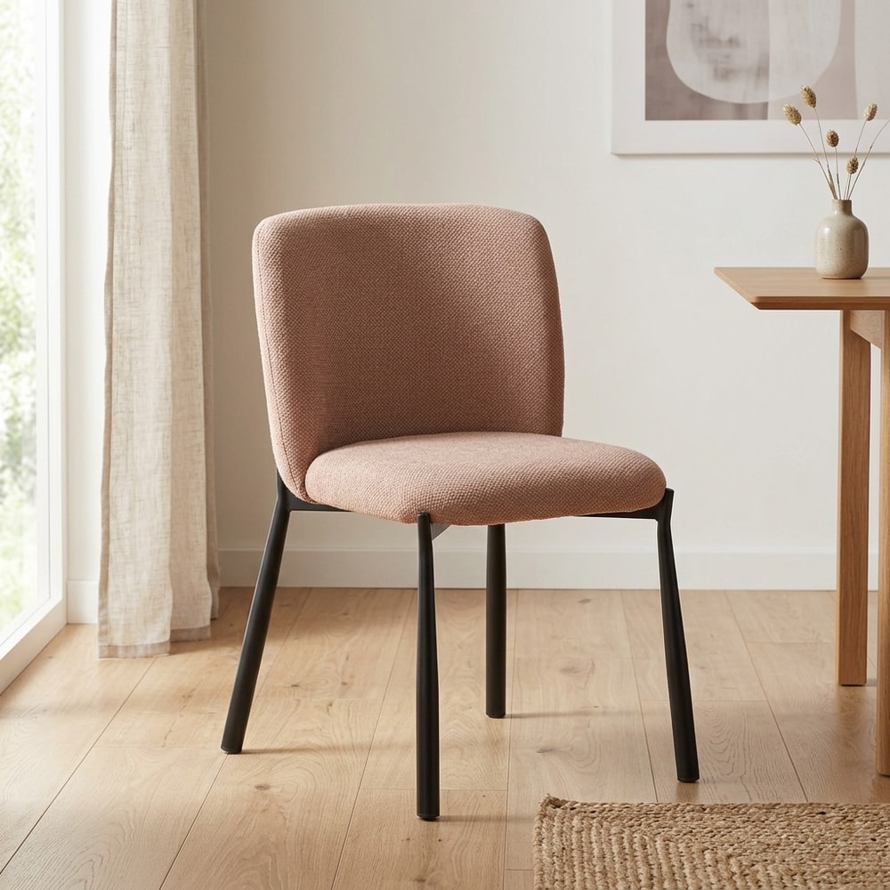 Silla de comedor tapizada coral con patas negras