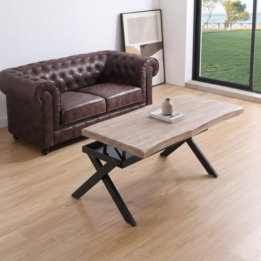 Mesa de centro elevable roble honey y metal negro