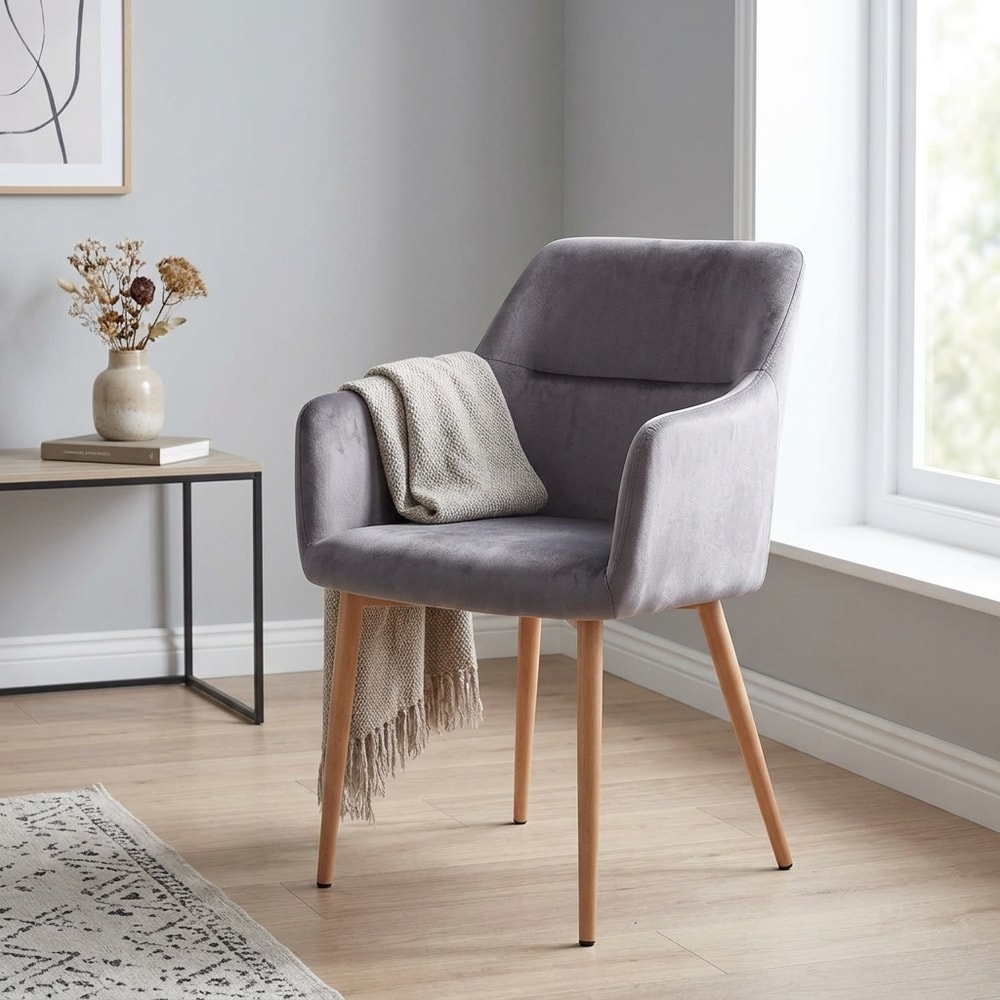 Sillón de Terciopelo Gris Patas Efecto Haya