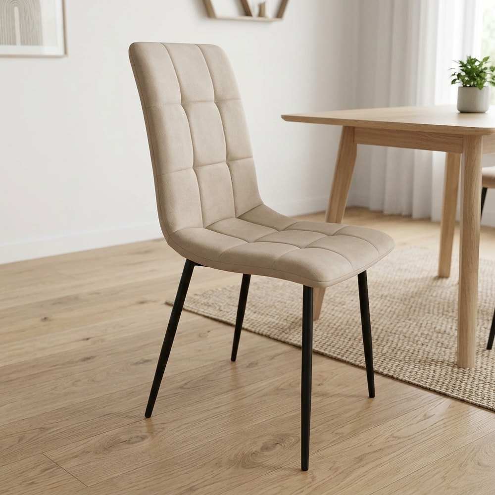 Silla de comedor tapizada beige patas negras