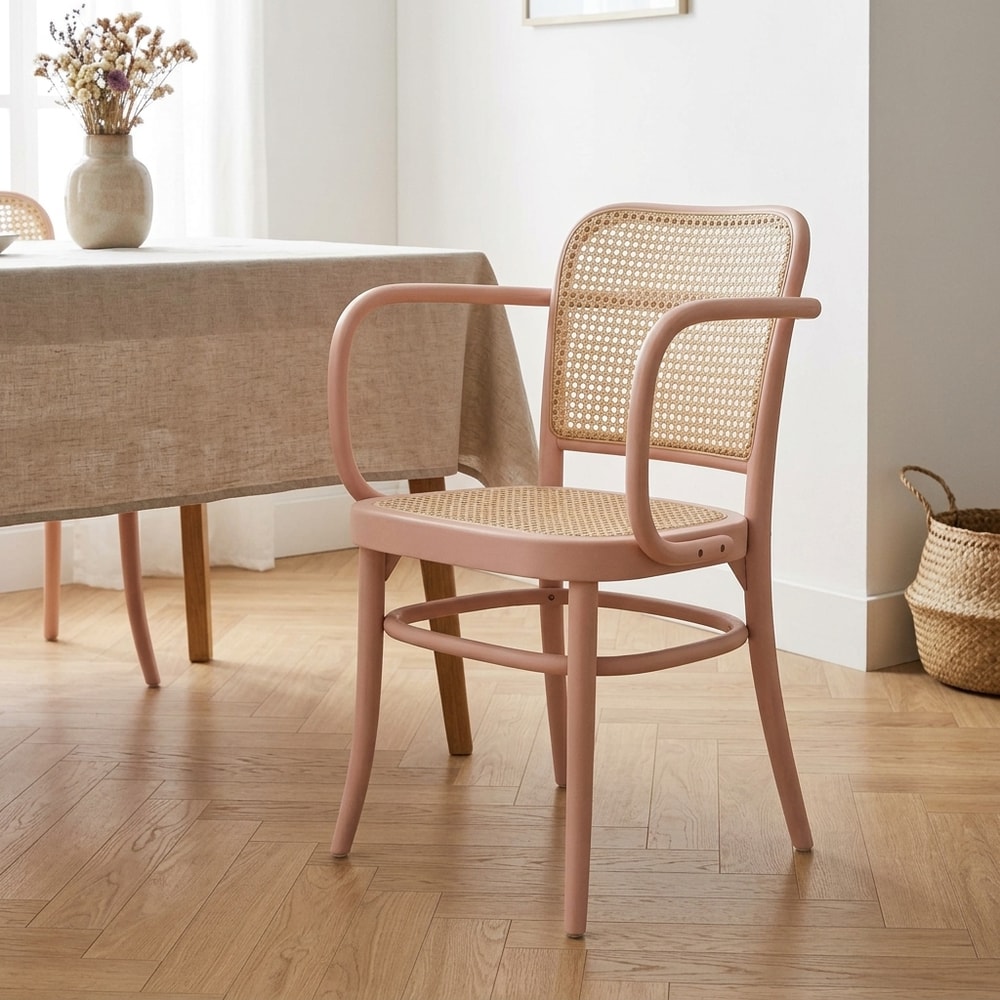 Sillón de Comedor Madera y Rejilla Rosa