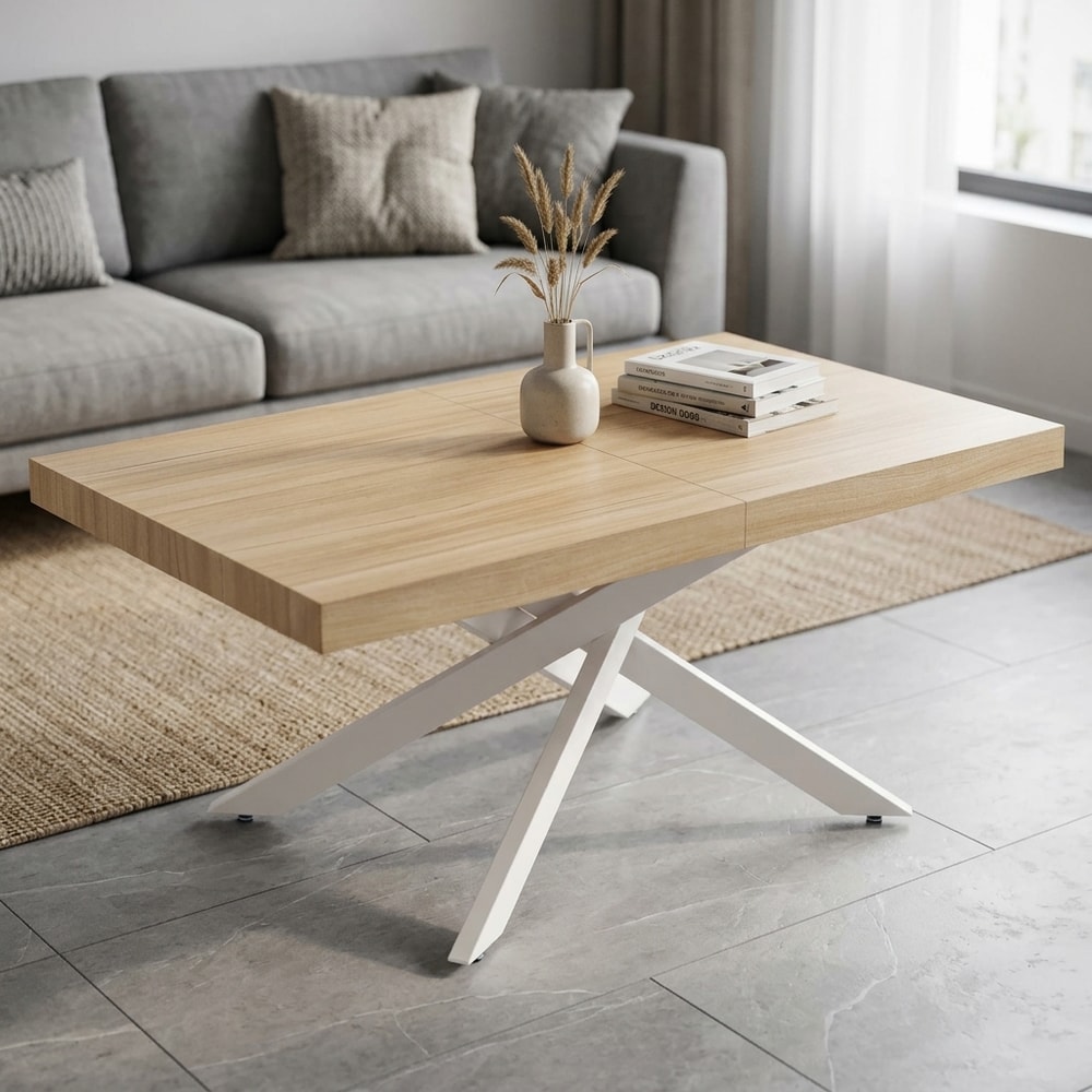 Mesa de comedor extensible roble y blanco