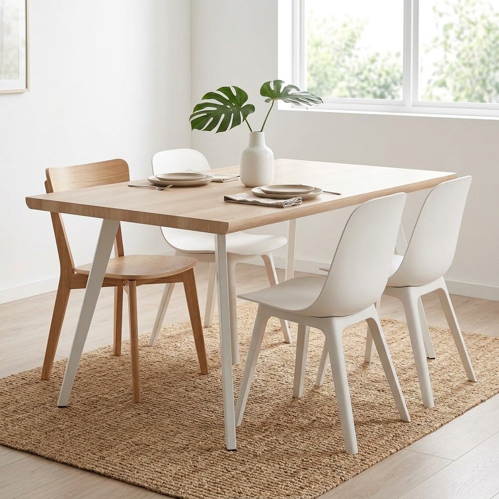 Mesa de comedor rectangular madera y blanco