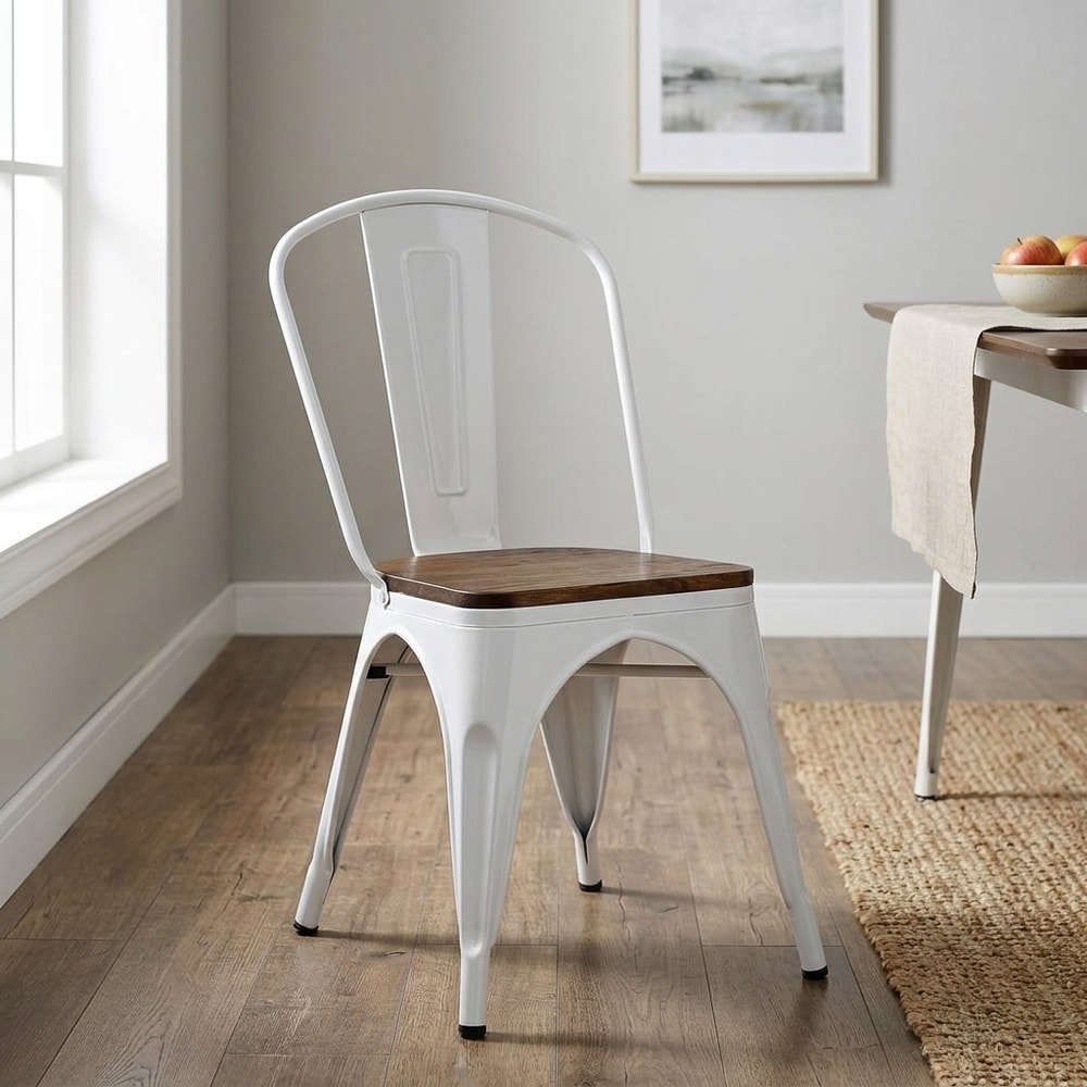 Silla de comedor blanca con asiento de madera