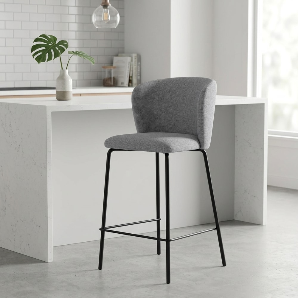 Taburete alto tapizado gris con asiento XL