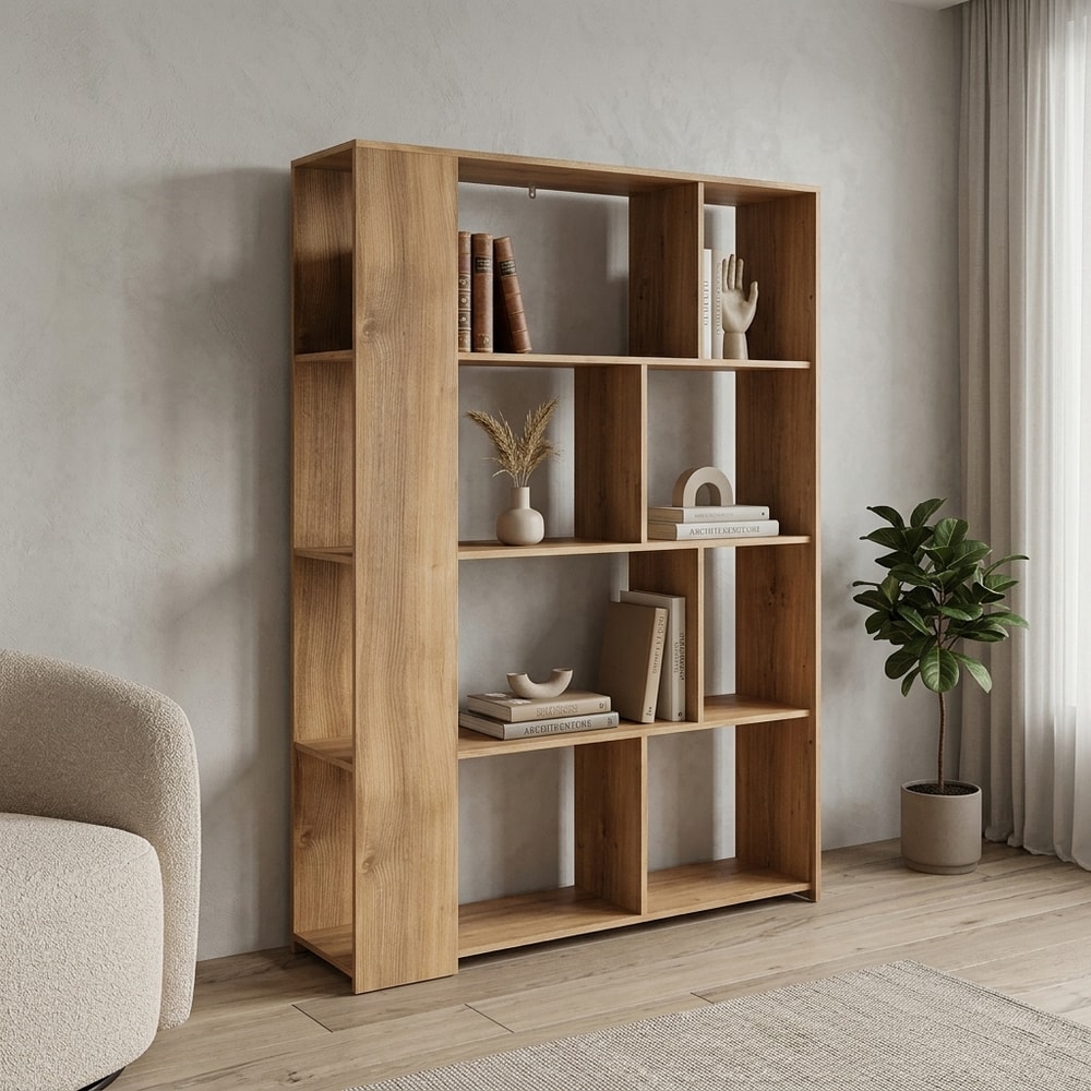 Estantería moderna con acabado en madera cálida