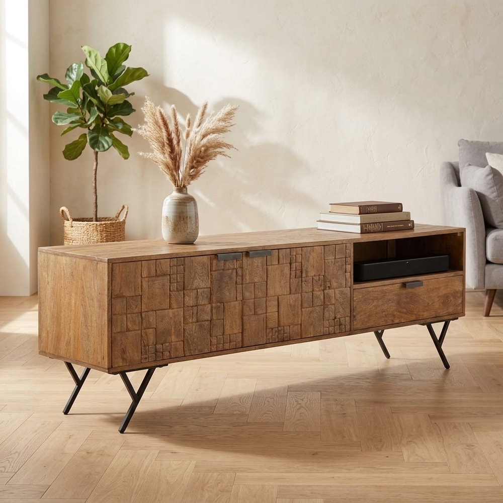 Mueble TV de madera de mango con diseño lavado