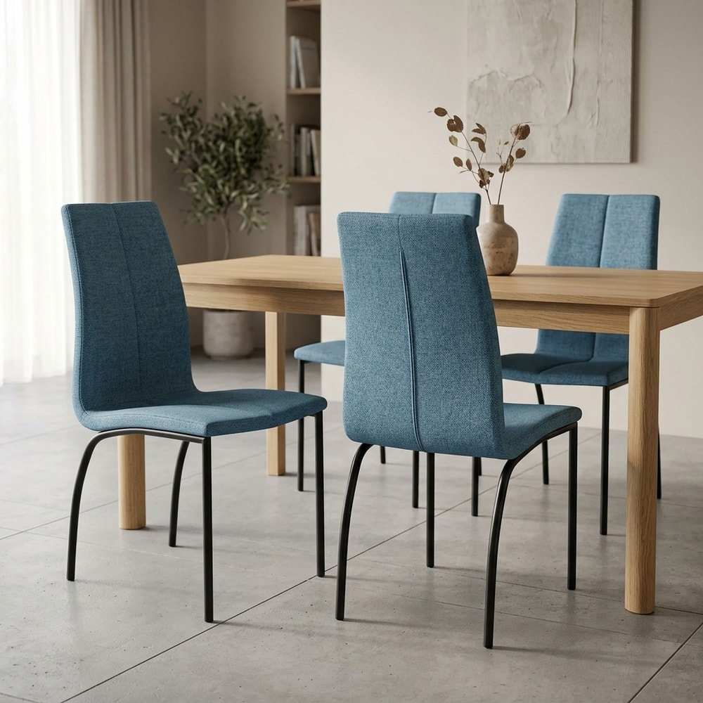Pack 4 Sillas Comedor Tapizadas Azul Patas Negras