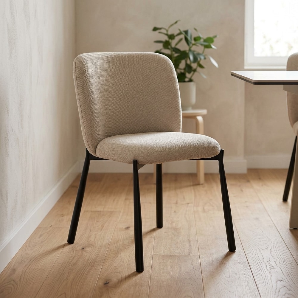Silla de Comedor Tapizada Beige Patas Metal