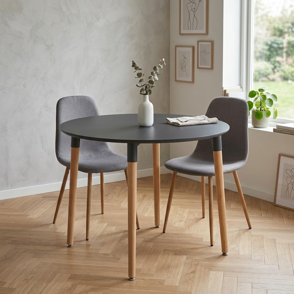 Mesa de comedor redonda estilo nórdico grafito