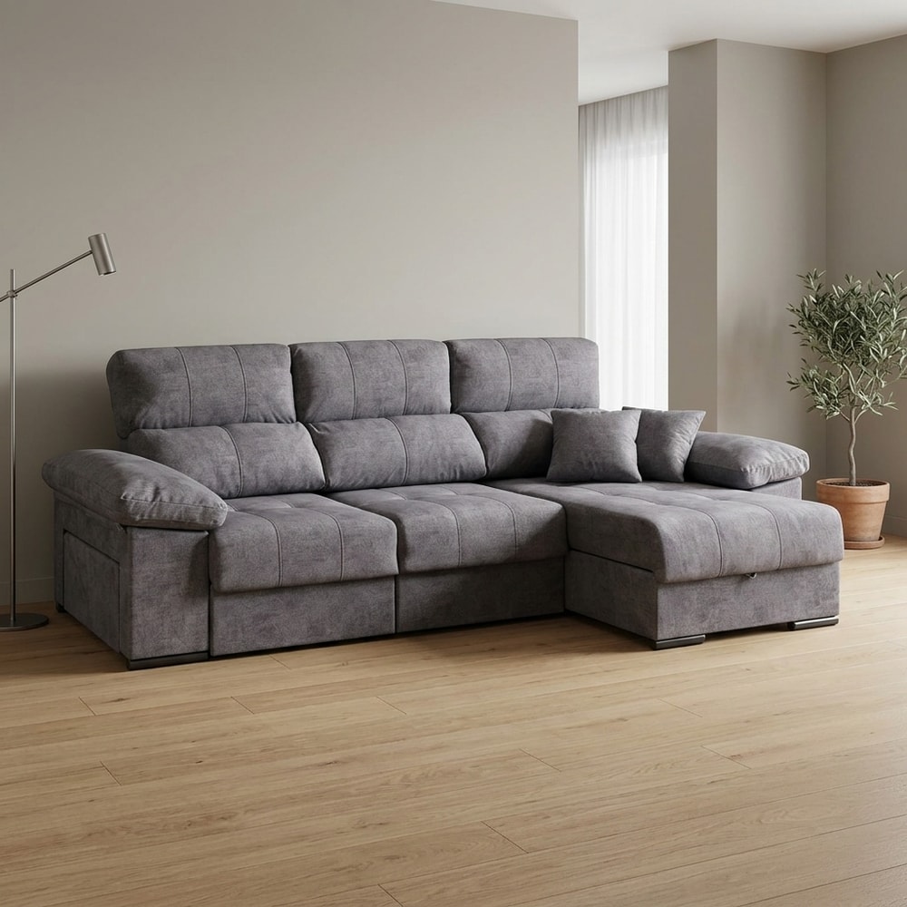 Chaise Longue 3 Plazas Antracita con Arcón y Cama
