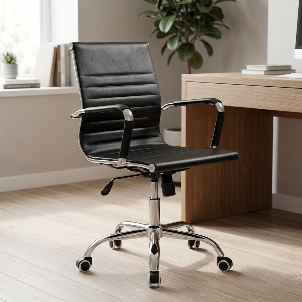 Sillón de oficina giratorio negro con cromado