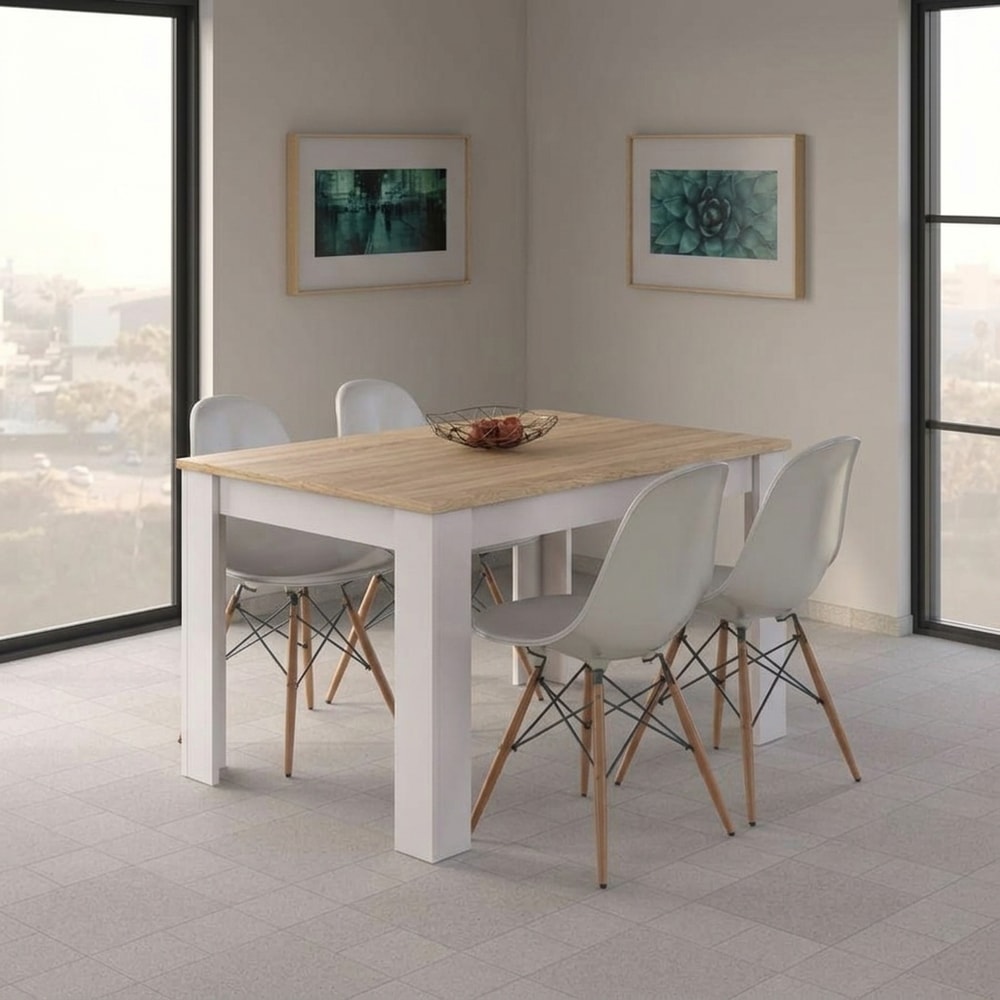 Mesa Comedor Extensible Roble y Blanco
