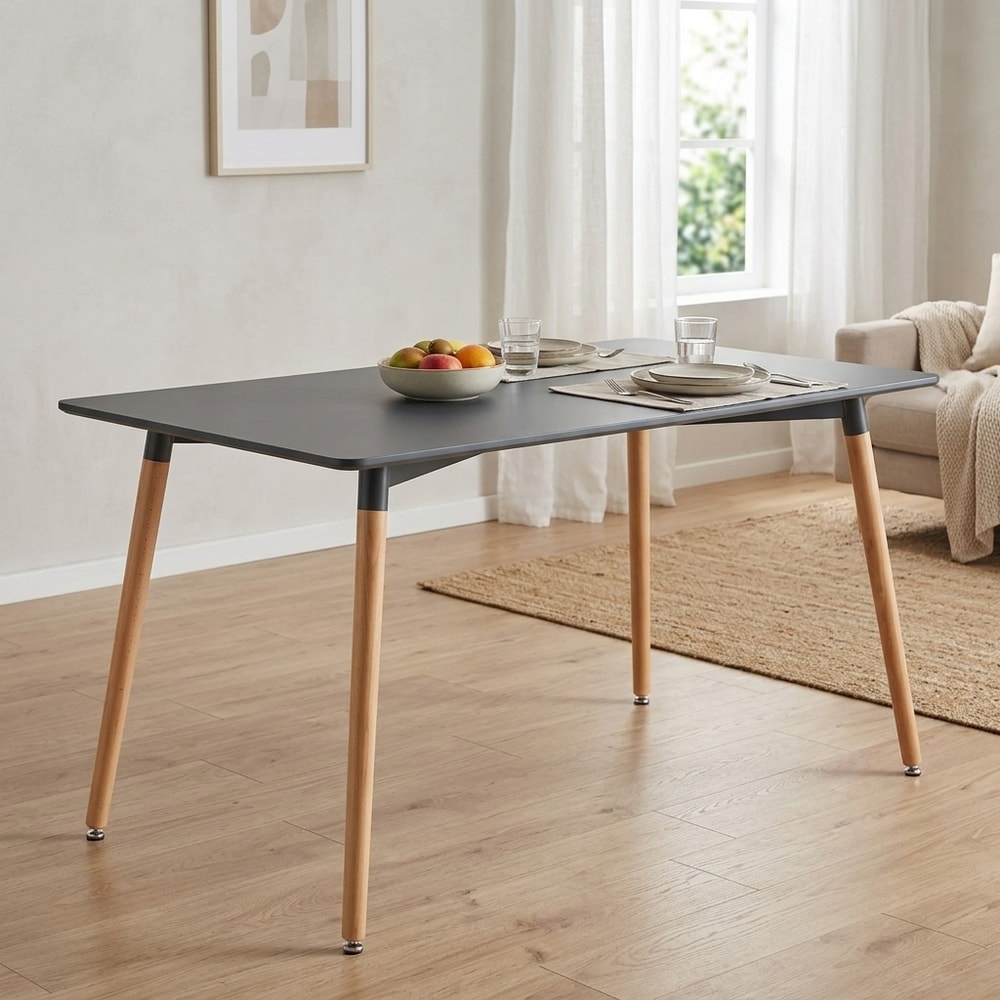 Mesa de comedor nórdica gris y madera de haya