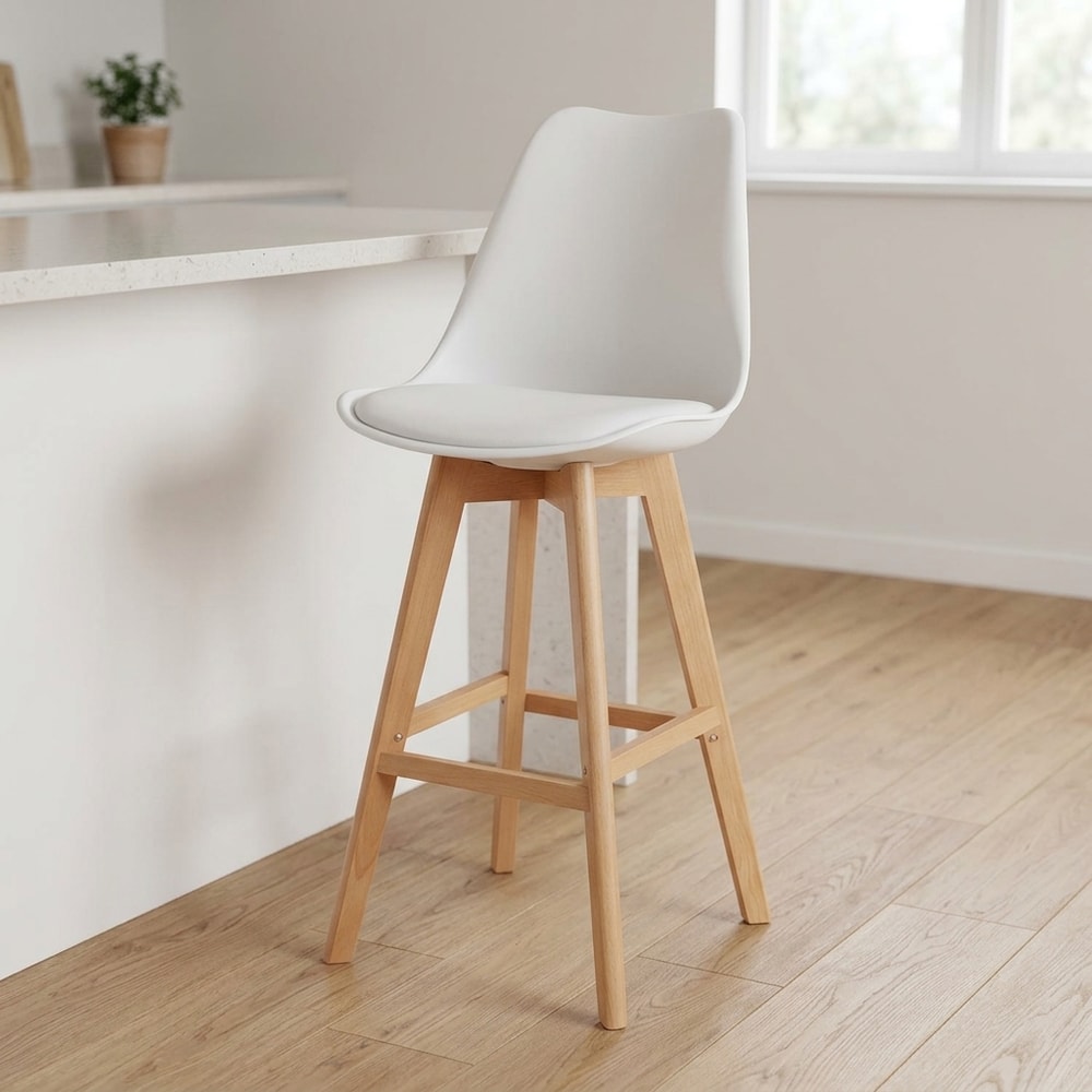 Taburete Alto Blanco con Patas de Madera
