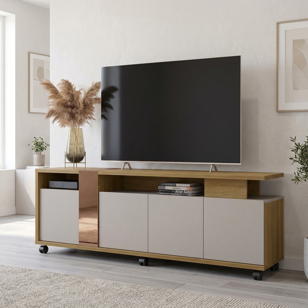 Mueble de TV Moderno con Ruedas y 4 Puertas