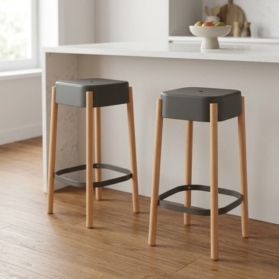 Pack 2 Taburetes Altos Madera y Grafito