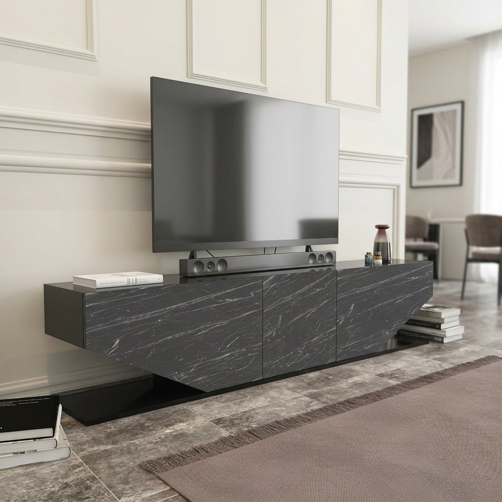 Mueble de TV Moderno Acabado Mármol Negro