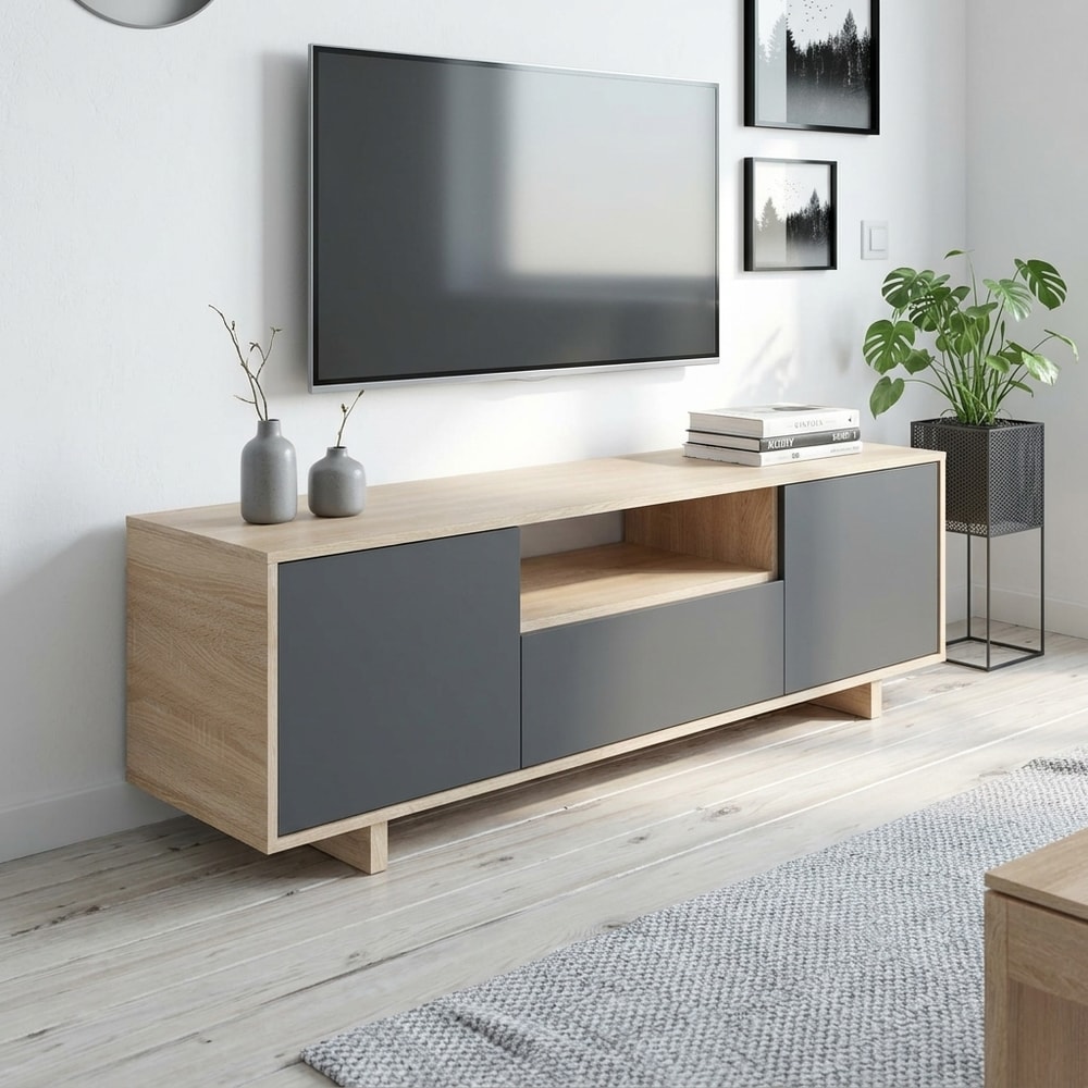 Mueble de TV bicolor con 3 puertas
