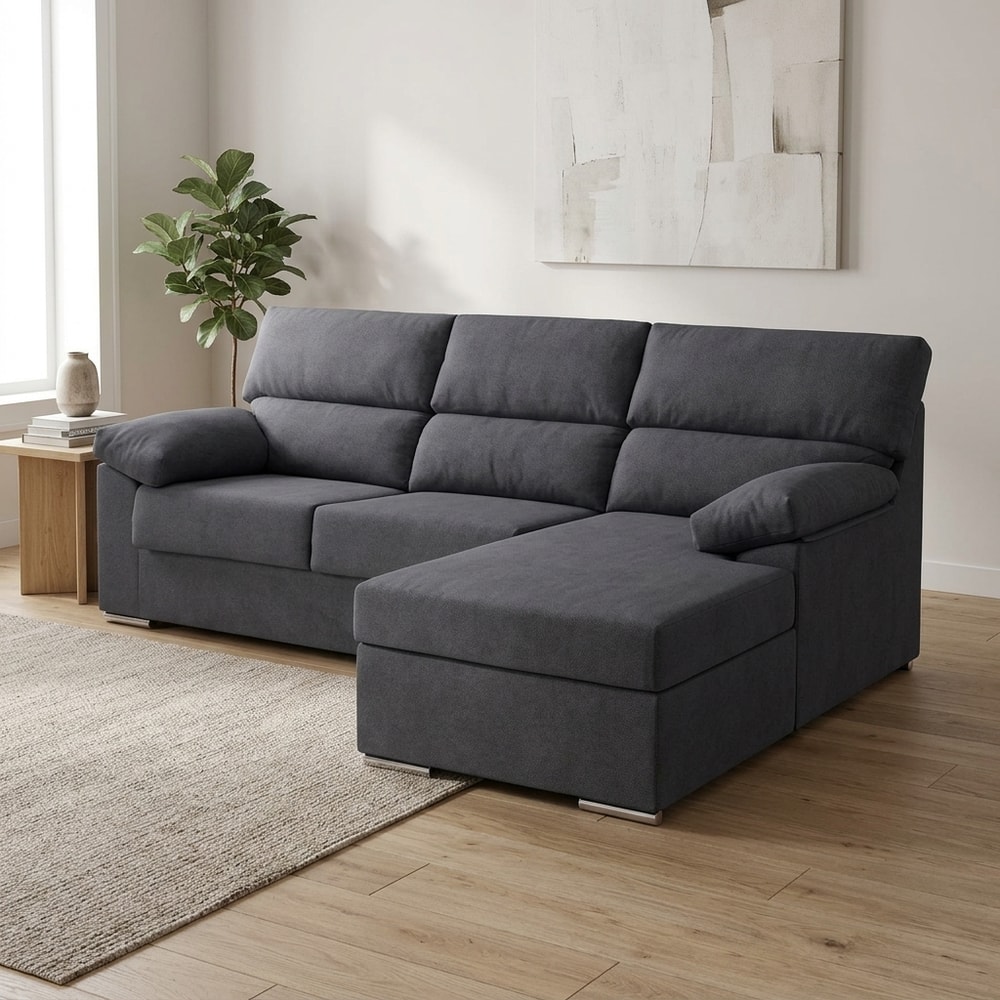 Sofá Chaise Longue Derecha en Color Grafito