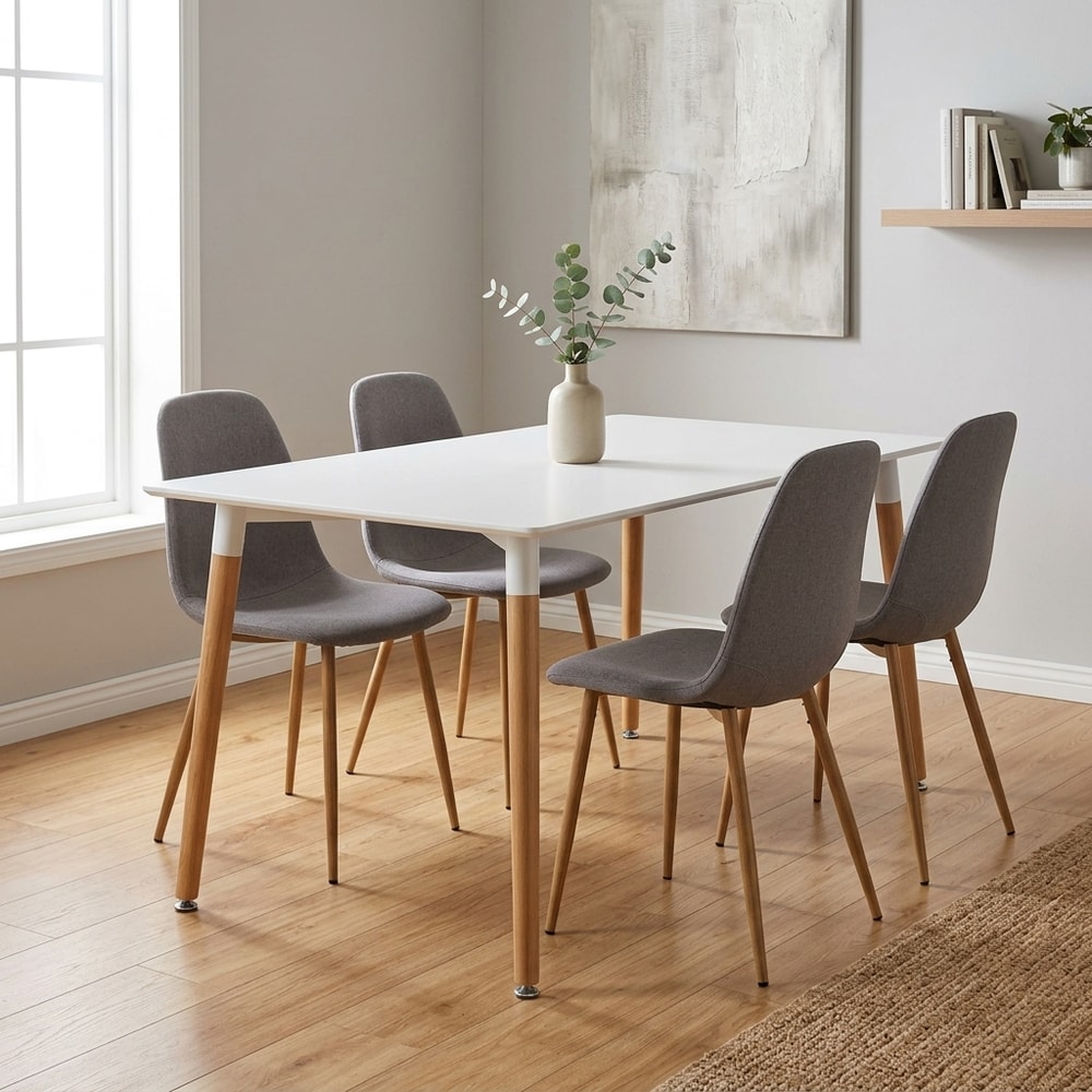 Mesa de comedor nórdica blanca y madera