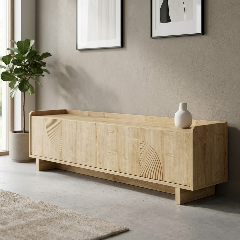 Mueble de TV 4 puertas diseño ranurado roble