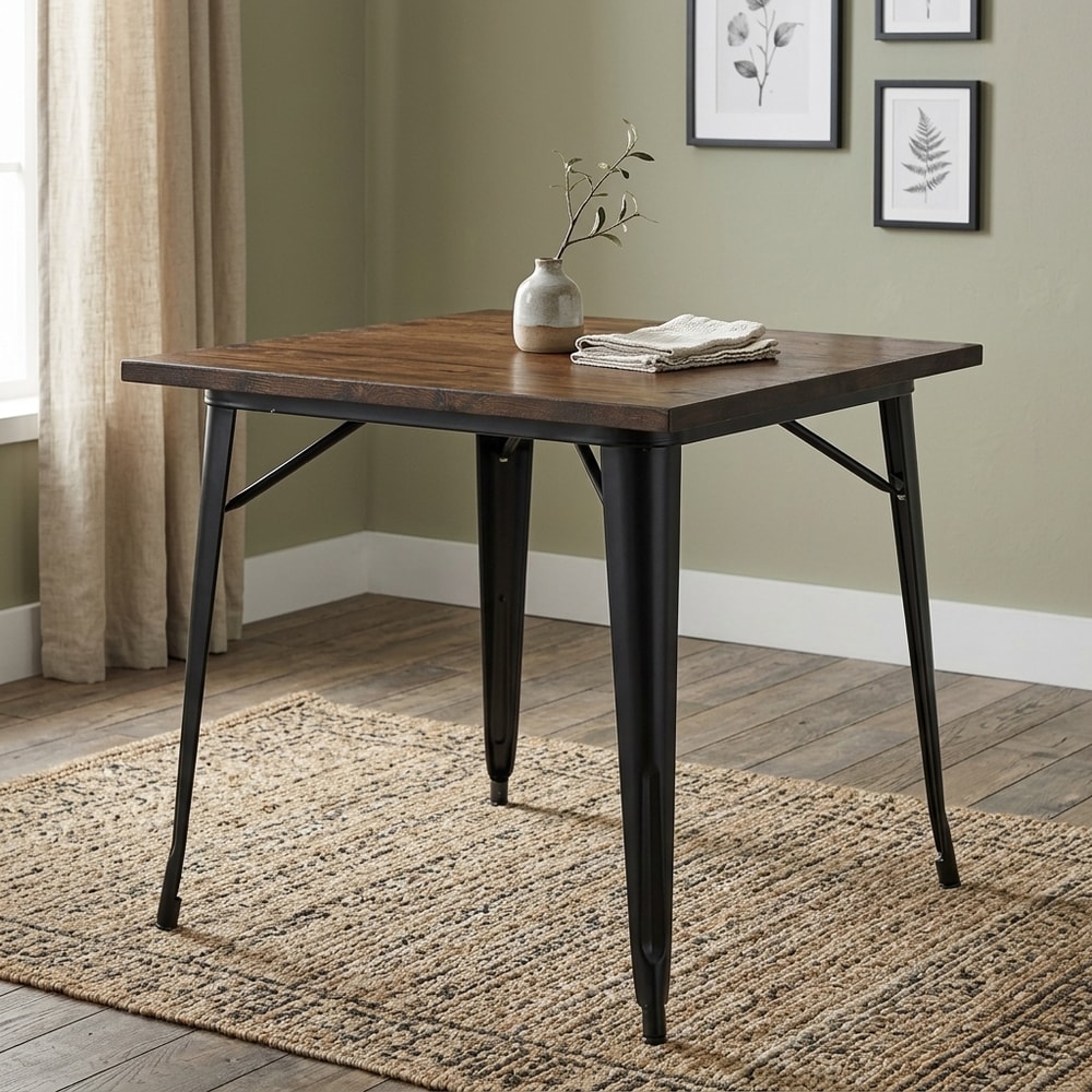 Mesa de comedor industrial de acero y madera