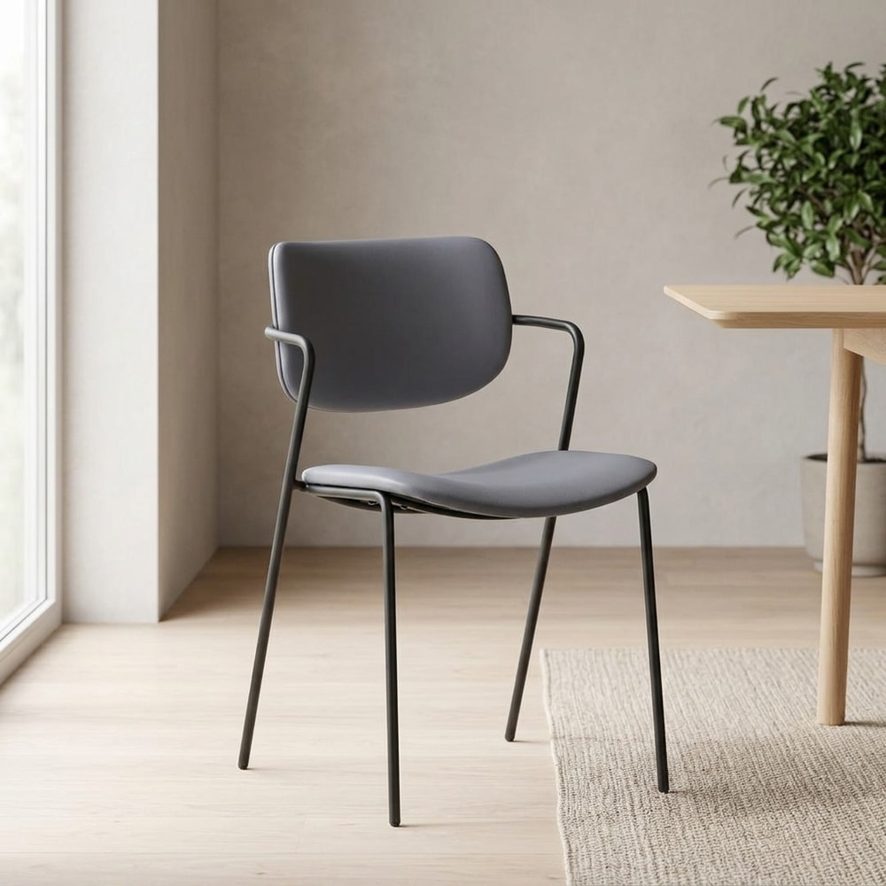 Silla de comedor moderna gris con reposabrazos