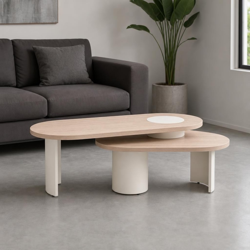 Mesa de centro orientable natural y crema