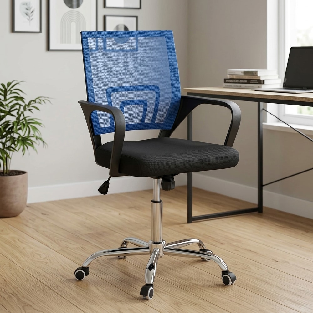 Silla de escritorio giratoria azul y negra