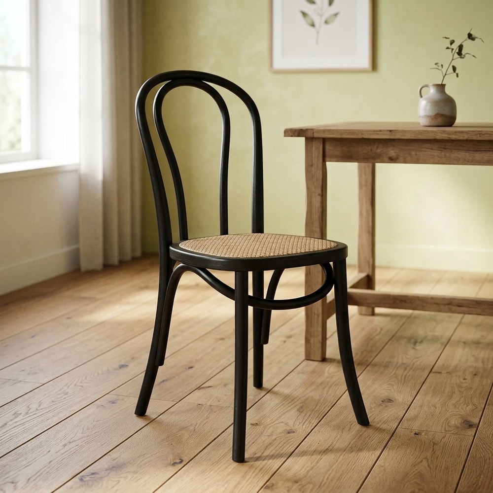 Silla comedor madera curvada y ratán