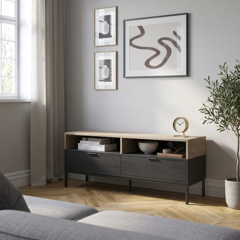 Mueble de TV moderno con cajones y patas de metal