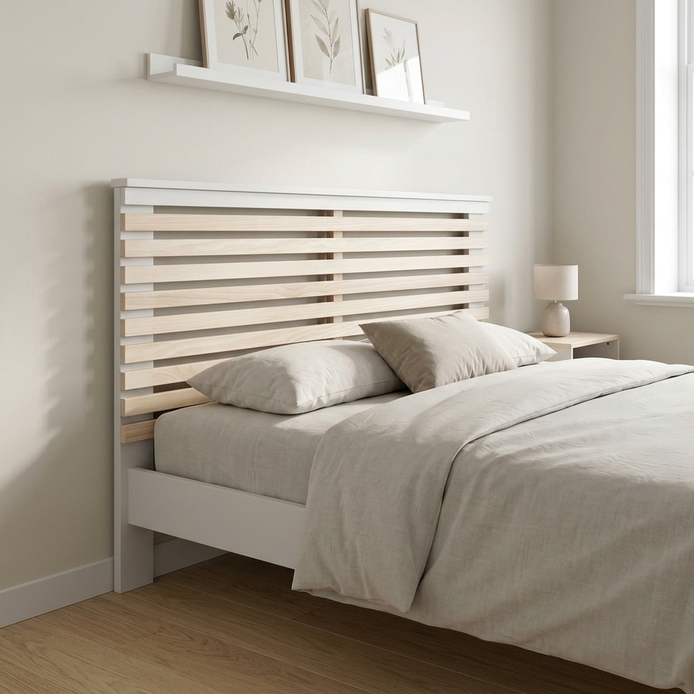 Cabecero moderno de láminas blanco y madera